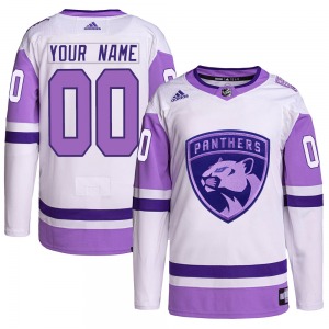 Custom Florida Panthers Adidas Authentic Custom Hockey Fights Cancer Primegreen Jersey (White/Purple)