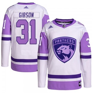 Christopher Gibson Florida Panthers Adidas Authentic Hockey Fights Cancer Primegreen Jersey (White/Purple)