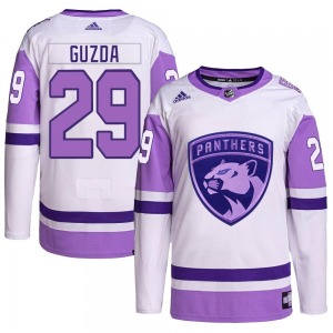 Mack Guzda Florida Panthers Adidas Authentic Hockey Fights Cancer Primegreen Jersey (White/Purple)