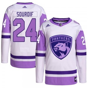 Justin Sourdif Florida Panthers Adidas Authentic Hockey Fights Cancer Primegreen Jersey (White/Purple)