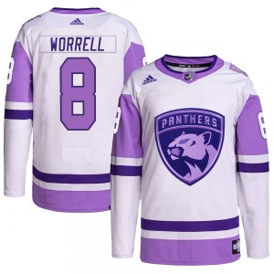 Peter Worrell Florida Panthers Adidas Authentic Hockey Fights Cancer Primegreen Jersey (White/Purple)