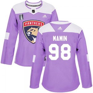 Maxim Mamin Florida Panthers Adidas Women's Authentic Fights Cancer Practice 2023 Stanley Cup Final Jersey (Purple)