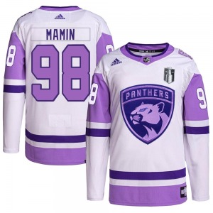 Maxim Mamin Florida Panthers Adidas Authentic Hockey Fights Cancer Primegreen 2023 Stanley Cup Final Jersey (White/Purple)