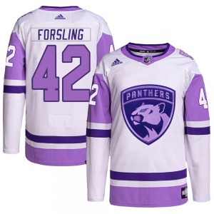 Gustav Forsling Florida Panthers Adidas Youth Authentic Hockey Fights Cancer Primegreen Jersey (White/Purple)